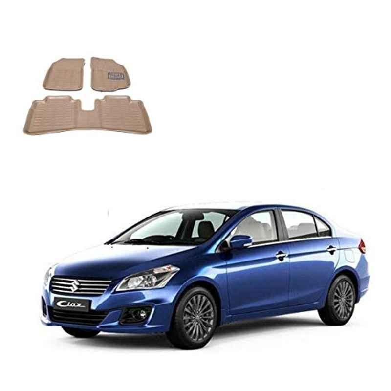Kozdiko 3 Pcs 3D Beige Car Foot Mat Set for Maruti Suzuki Ciaz Facelift 2018-present, koz_67979