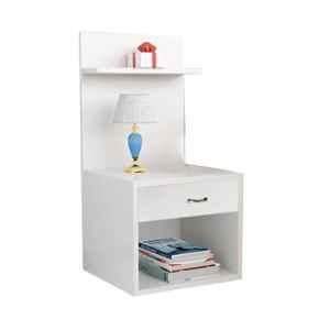 Kawachi Engineered Wood White 2 Storage Shelf Drawer Sofa Bedside Table with Open Cabinet Nightstand End, KAW_KW63-WHITE