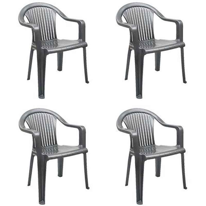 Italica Polypropylene Metallic Silver Luxury Arm Chair, 9201-4 (Pack of 4)