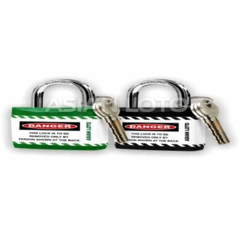 Asian Loto 2 Pcs Metal & Plastic Green & Black Regular Shackle Jacket Padlock Set with 3 Keys, ALC-LPR