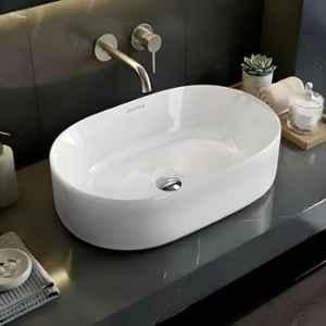 Plantex Tabletop Wash Basin for Bathroom/Ceramic Basin with 10 Years Glaze Warranty Plantex/Washbasin for Home/Hotel/Restaurant (Glossy White-19x13x5.5 Inch)