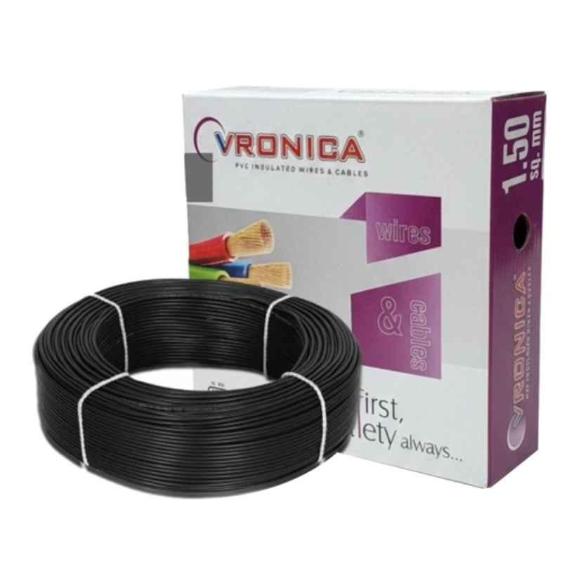 Vronica 1.5 Sqmm PVC Insulated Single Core Black House Wire, Length: 90 m