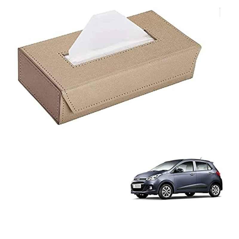 Kozdiko 100 Pulls PU Leather Beige Car Tissue Paper Box with 200 Sheets for Hyundai Grand i10