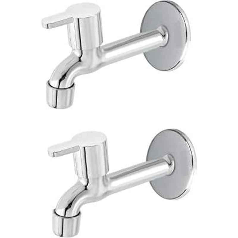 Spazio Smartbuy Stainless Steel Chrome Finish Fusion Collection Long Body Bib Cock with Wall Flange (Pack of 2)