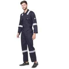 French Terrain 240 GSM 100% Cotton Navy Blue Fire Retardant Industrial Safety Boiler Suit with Reflective Tape for Men, Size: S (36 cm)