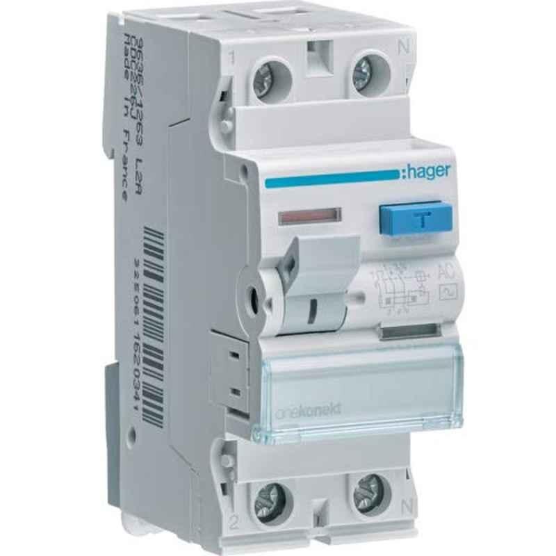 Hager 63A 30mA Double Pole Residual Current Circuit Breaker, CDC264J