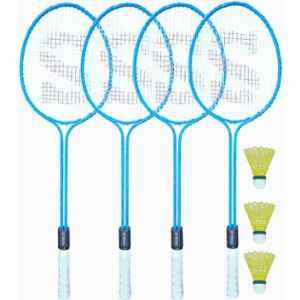 STYRKR Alloy Steel Blue Badminton Racquet Set of 4 Steel Frame with Shuttlecock 3 25 Badminton Kit