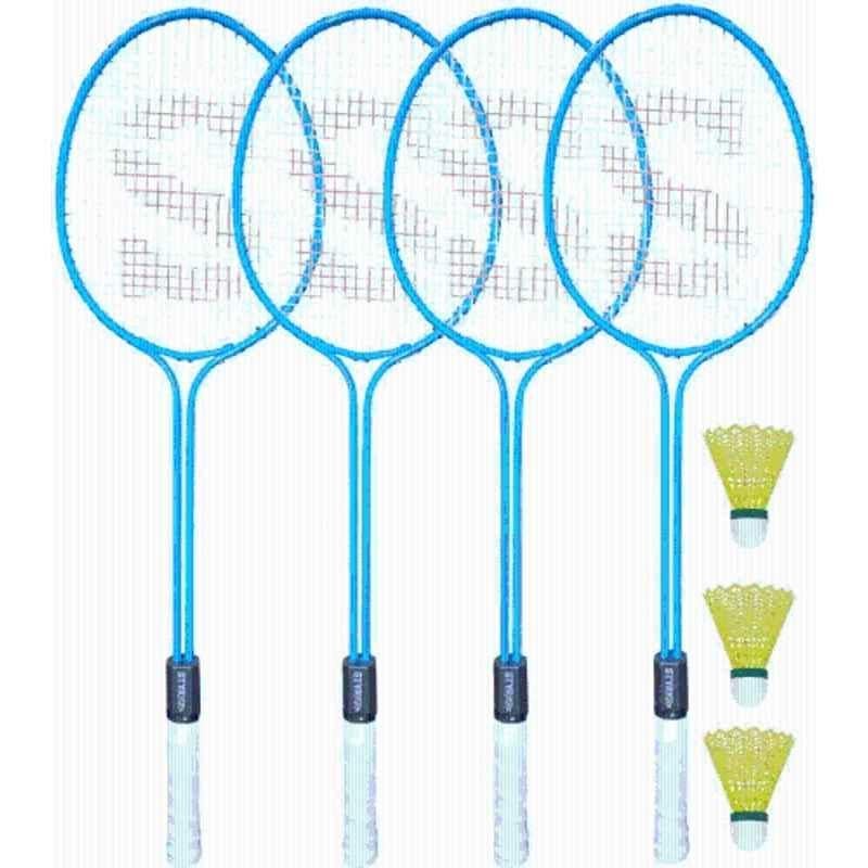 STYRKR Alloy Steel Blue Badminton Racquet Set of 4 Steel Frame with Shuttlecock 3 25 Badminton Kit