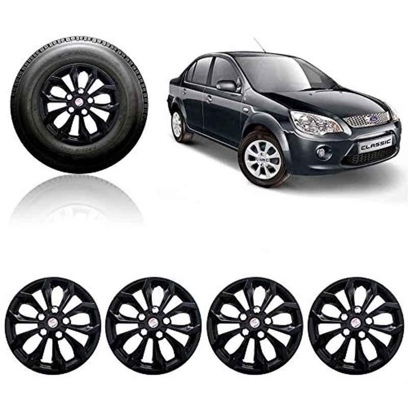 Auto Pearl 4 Pcs 14 inch ABS Black Press Fitting Wheel Cover Set Caps for Ford Fiesta Classic
