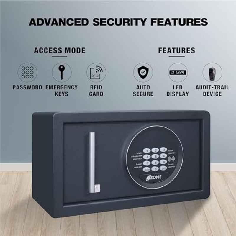 Ozone Jade Black 01 Digital Security (9.8 Litre) Electronic Safe Locker For Hotel With Pin Code & Key Access, Black - 6.4 Kg