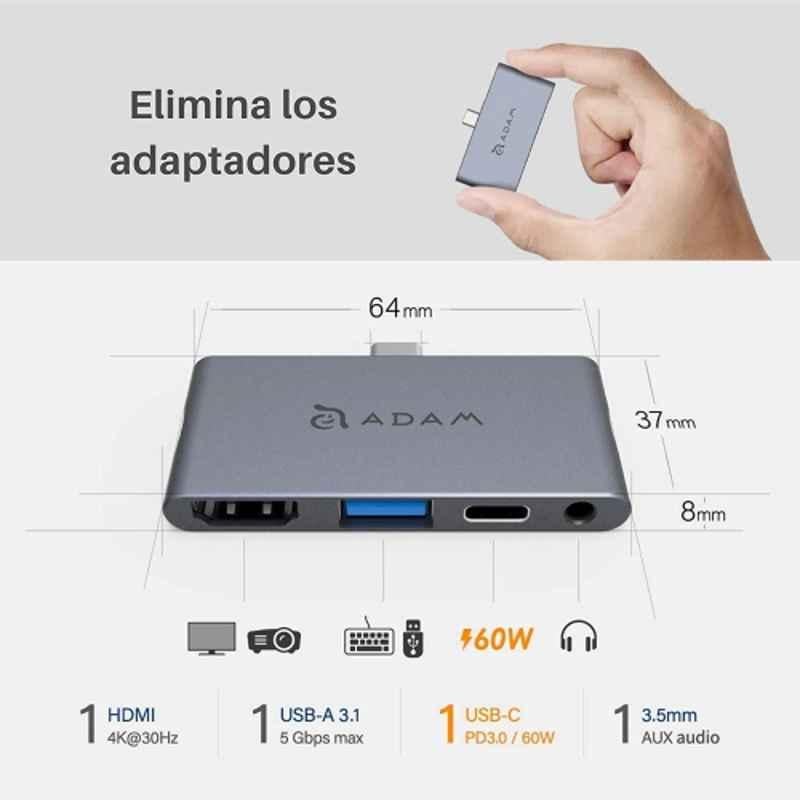 Adam Elements CASA i4 USB-C 4-in-1 Grey Hub for iPad Pro, AAPADHUBI4GY