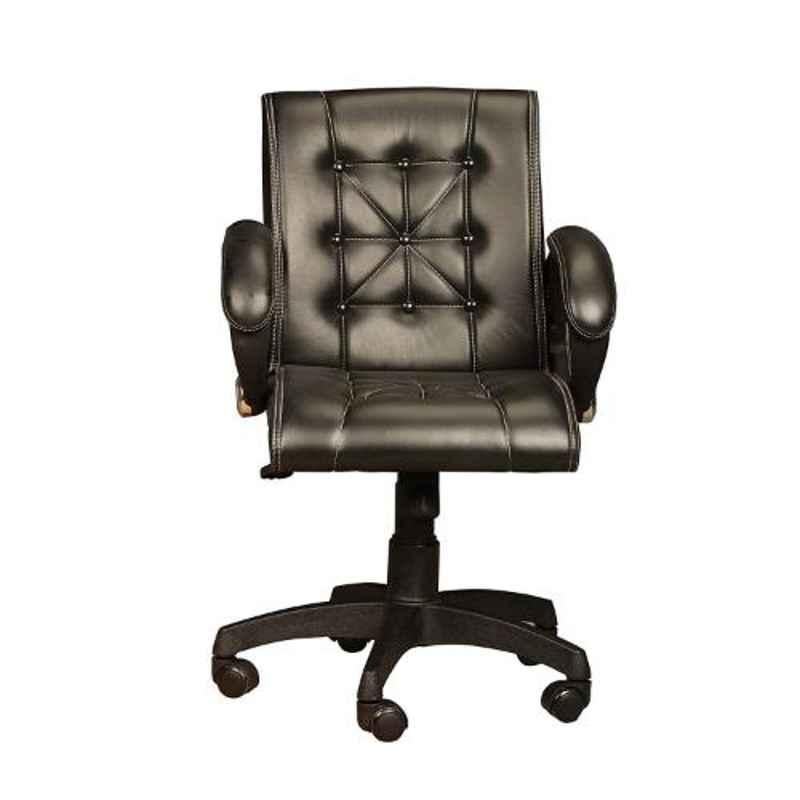 Tulip 90x57x42cm Wood Black Chrome Finish Mid Back Revolving Chair with Armrest, TCSHOC01