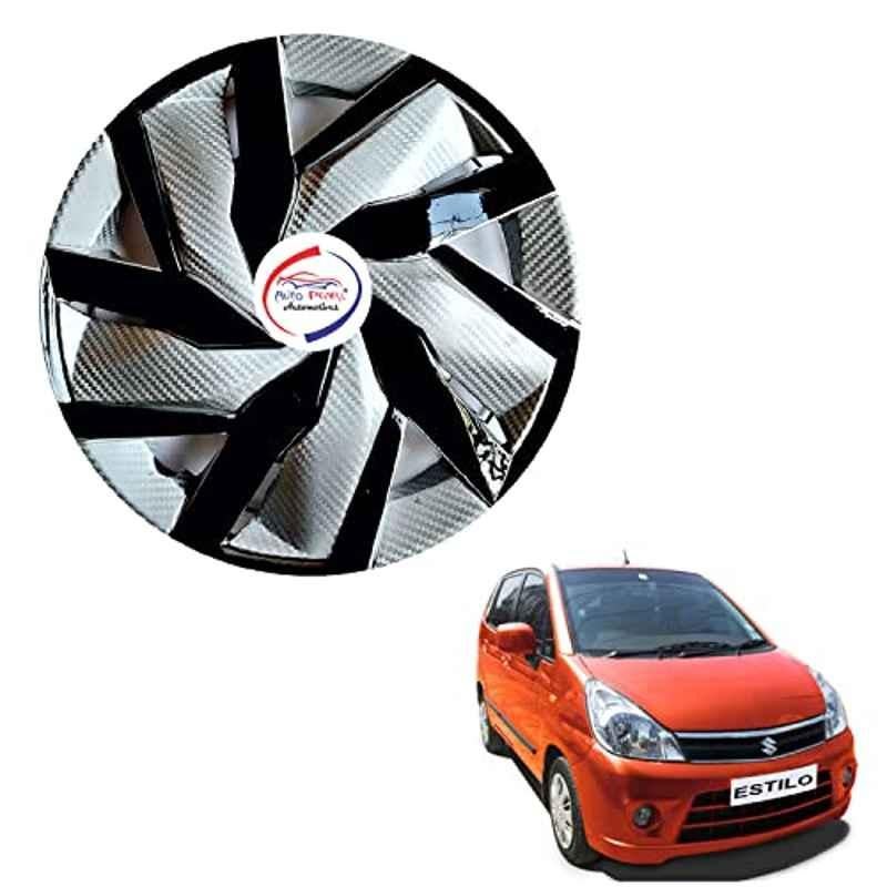 Auto Pearl 4 Pcs 13 inch ABS Black & Silver EGLS24 Hubcap Wheel Cover Set with Retention Ring for Maruti Suzuki Zen Estilo Type 2