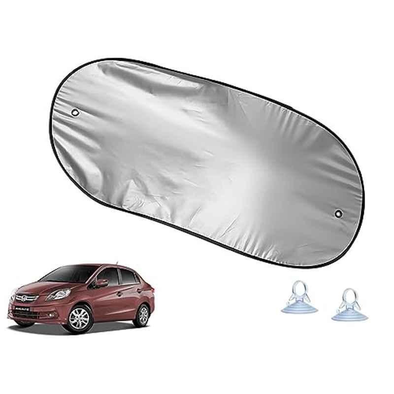 Auto Pearl Polyester Black & Silver Rear Window Sun Shade Curtain with Storage Pouch for Honda Amaze Type-1 2013-2015
