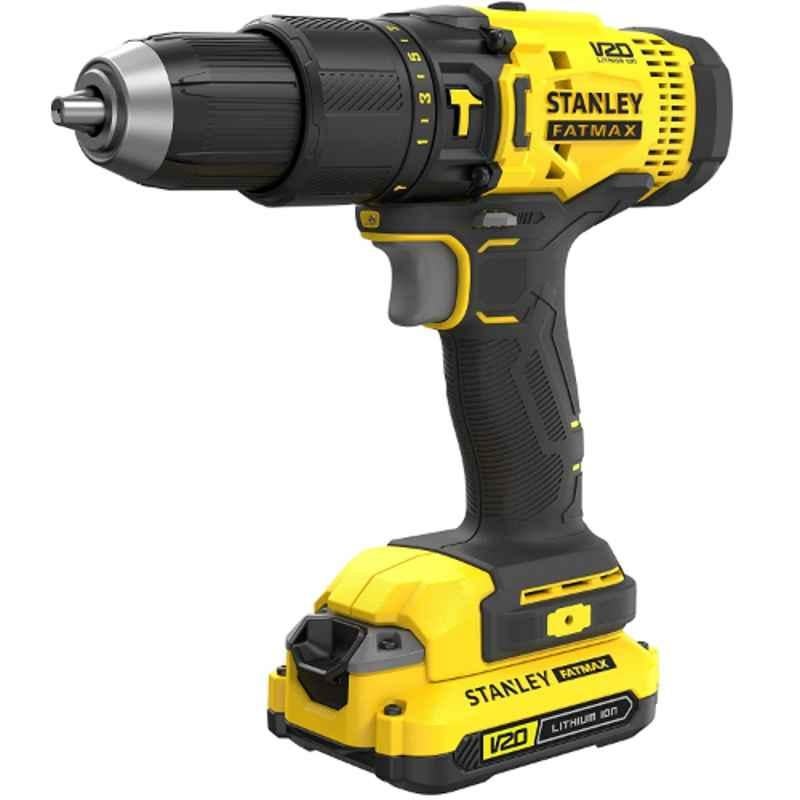 Stanley Fatmax 20V 1.5Ah Cordless Brushed Hammer Drill with 100 Pcs Accessories Kit, 1 Pc Battery & 1 Pc Charger, SCD711C1H