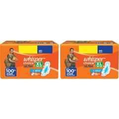 Whisper 40 Pcs Ultra White Cotton Disposable Sanitary Pad Packet with Wings, Size: XL(Pack of 2)