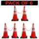 Ladwa 750mm Superior Reflective Strips Collar Road Traffic Cone with 6m Chain & 6 Hooks, LSI-BC-P6 (Pack of 6)