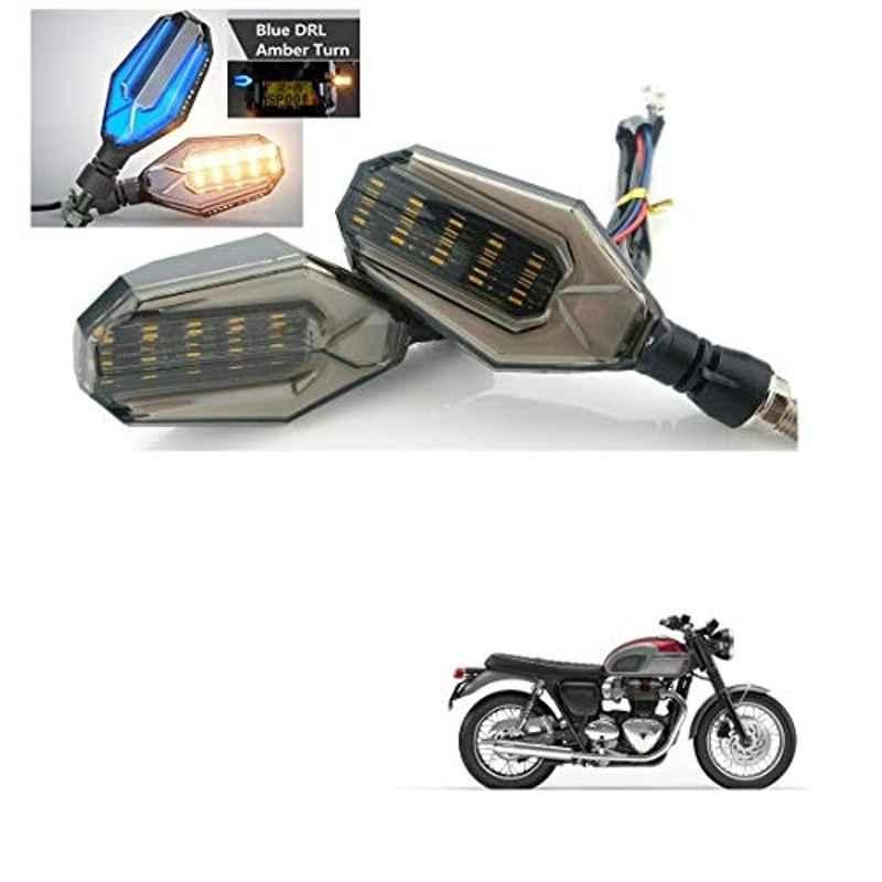 Kozdiko 4 Pcs Plastic Front & Rear U Shape Dual Color DRL LED BIke Indicator Set for Triumph Bonnervilie Street Twin