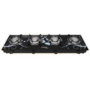 Sigri-Wala Surya Prime Cook STL Design 4 Burner Toughened Glass Black Automatic Gas Stove