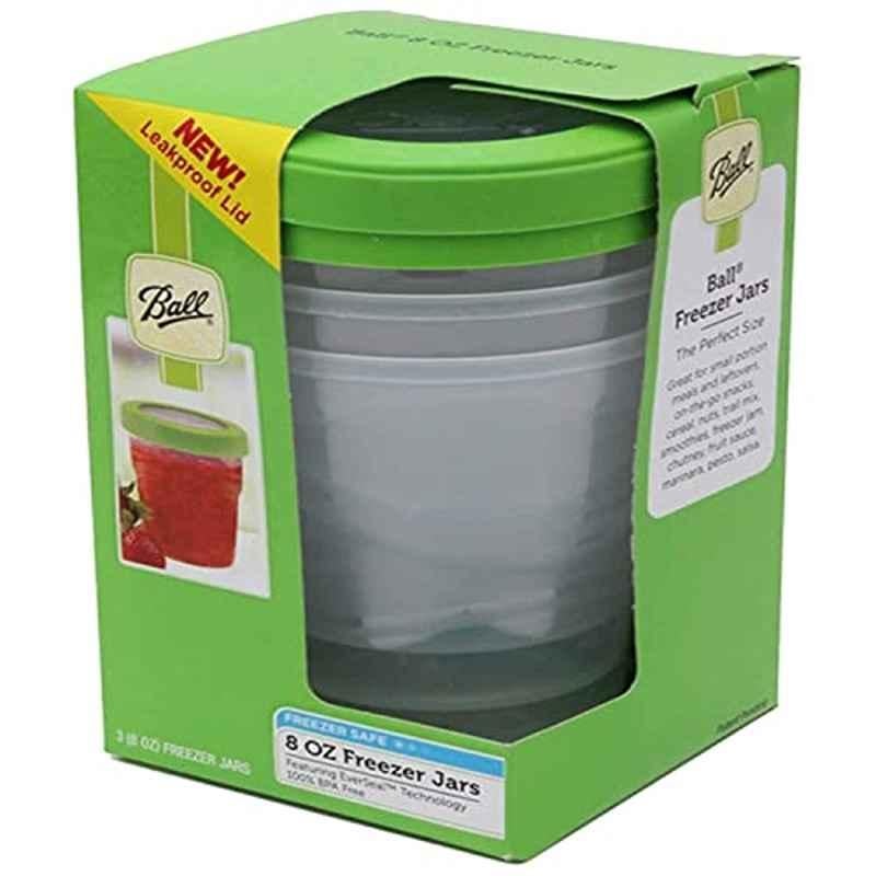 Ball 3 Pcs Plastic Silver & Green Freezer Jar Set