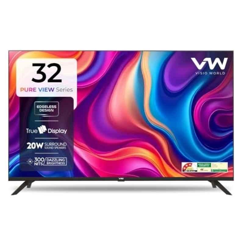 VW 32 inch 1366x768p Black Frameless HD Ready LED TV with Viewing Angle, True Colour & 1 Year Warranty, VW32A