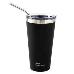 The Better Home 450ml Stainless Steel Black Insulated Tumbler with Straw & Lid