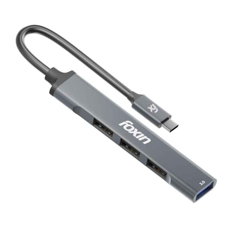 Foxin FTH C4 5Gbps Silver 4-in-1 USB-C Hub with Fast Data Transfer, Indicator Light, Plug & Play