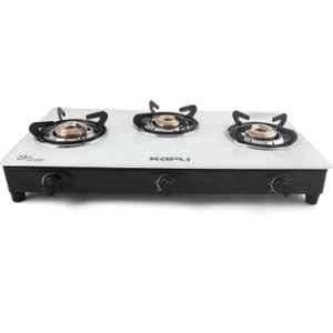 Kapli 3 Burner Mild Steel White Glass Top Gas Stove, ALECRKAP00011