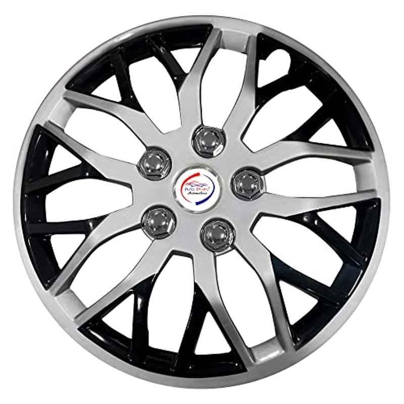 Auto Pearl 4 Pcs 14 inch Polypropylene Silver & Black Press Type Car Wheel Cover Set with Retention Ring for Ford Figo Type 2 2012-2014, WC14in_VIVA_Sil_Blk_Figo(Typ2_2012_14