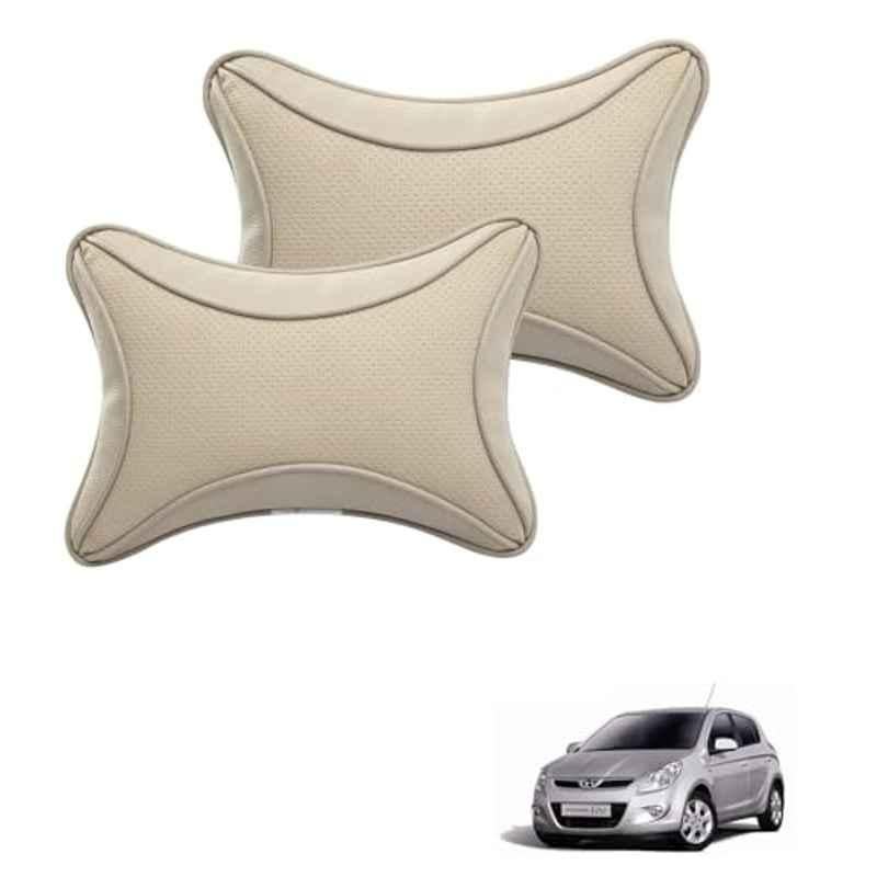 Kozdiko 2 Pcs Memory Foam & Polyester Beige Dots Car Neck Rest Pillow Set for Hyundai I20 Old, XNVJVHGJFH139