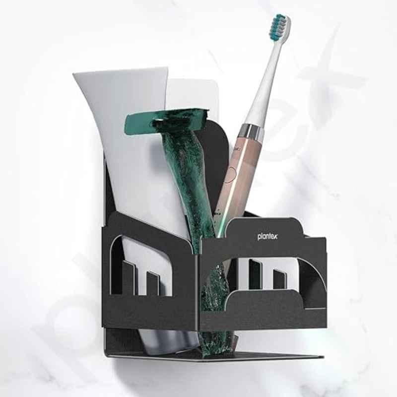 Plantex Self Adhesive Tumbler Holder for Bathroom/Stainless Steel Toothbrush Holder/Toothpaste Stand/Bathroom Accessories Black
