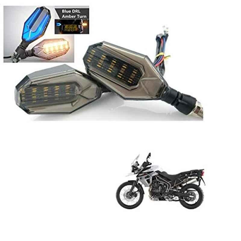 Kozdiko 4 Pcs Plastic Front & Rear U Shape Dual Color DRL LED BIke Indicator Set for Triumph Tiger 800X CA