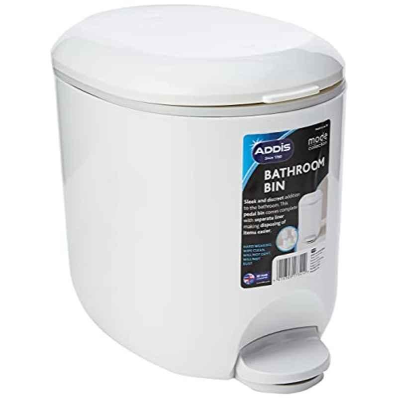 Addis 3.5L White & Grey Premium Deluxe Bathroom Pedal Bin with Inner, 518503