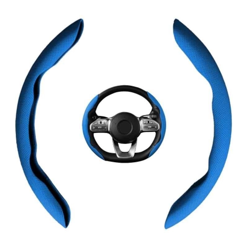 Kingsway Premium 2 Pcs PU Leather Blue Steering Wheel Grip Cover Set for All Cars