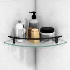 Plantex Frosted Corner Glass Shelf for Bathroom/Kitchen, Wall Mounted with Black Railings and Brackets Premium Bathroom Accessory 9x9 inch es,