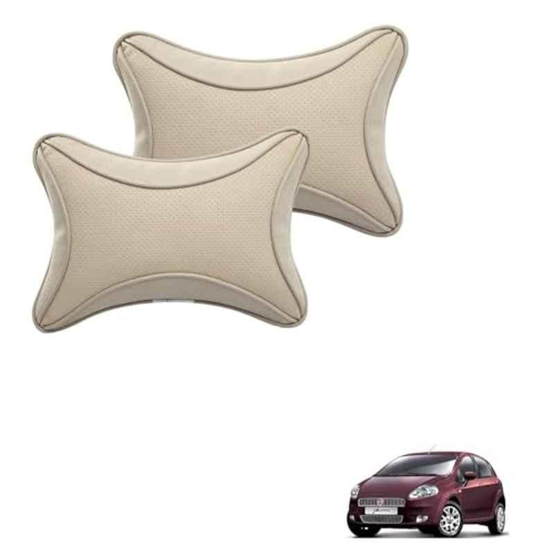Kozdiko 2 Pcs Memory Foam & Polyester Beige Dots Car Neck Rest Pillow Set for Fiat Punto, XNVJVHGJFH194