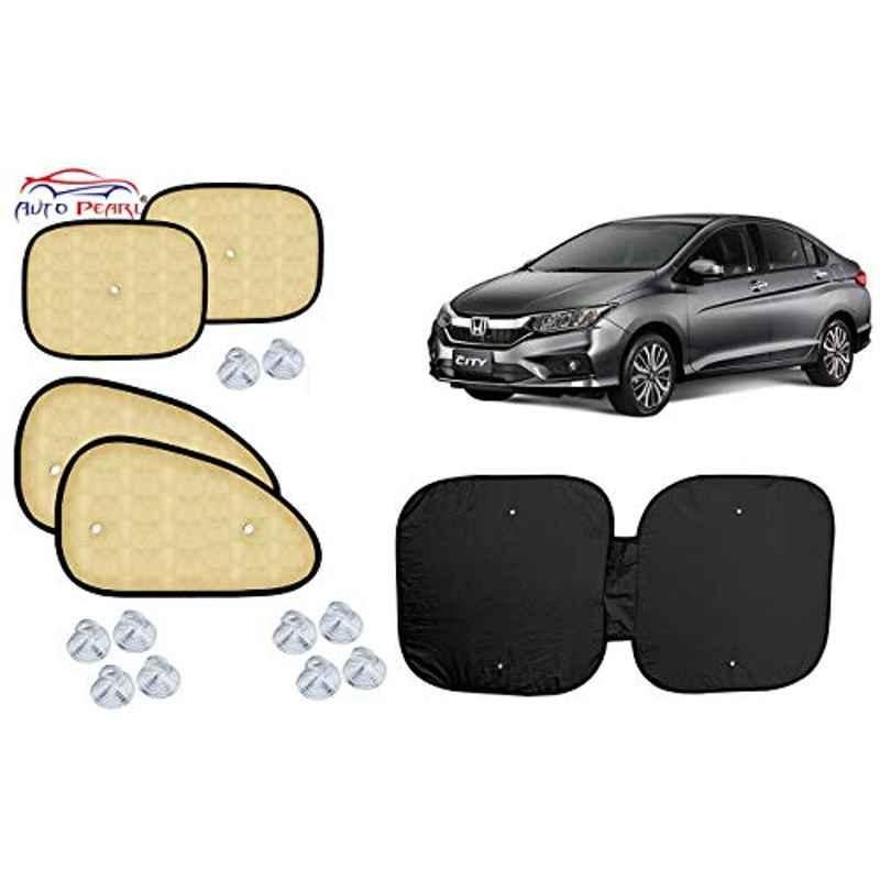 Auto Pearl 5 Pcs PVC & Mesh Beige Window & Front Sun Shade Set for Honda City i VTEC 2019