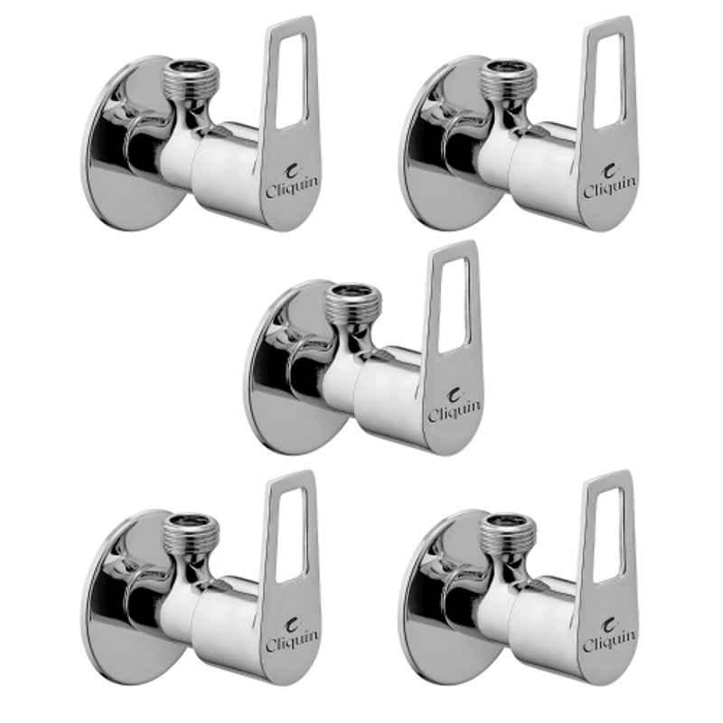 Cliquin Espirion Brass Silver Chrome Finish Angle Valve with Wall Flange for Bathroom & Kitchen (Pack of 5)