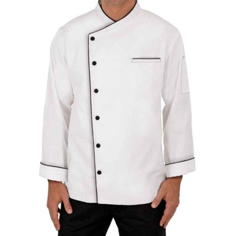 Superb Uniforms Polyester & Cotton White Full Sleeves Folded Cuff Traditional Fit Chef Coat, SUW/W/CC023, Size: L
