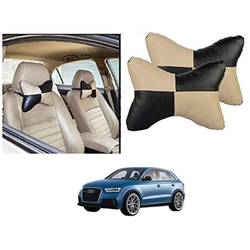 Kozdiko 2 Pcs Black & Beige Car Square Chess Design Neck Rest Seat Pillow Set for Audi Q3