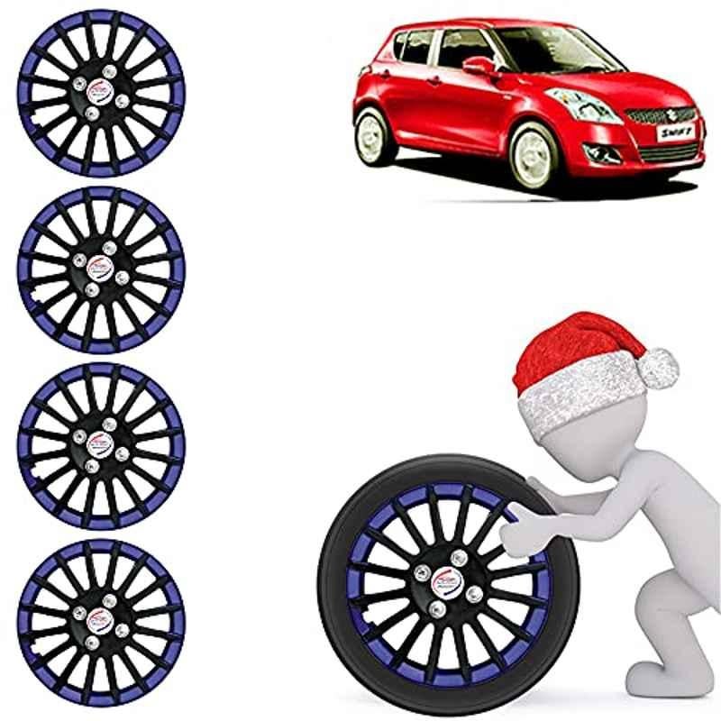 Auto Pearl 4 Pcs 14 inch ABS Black & Blue Press Fitting Wheel Cover Set for Maruti Suzuki Swift Dzire Type-3