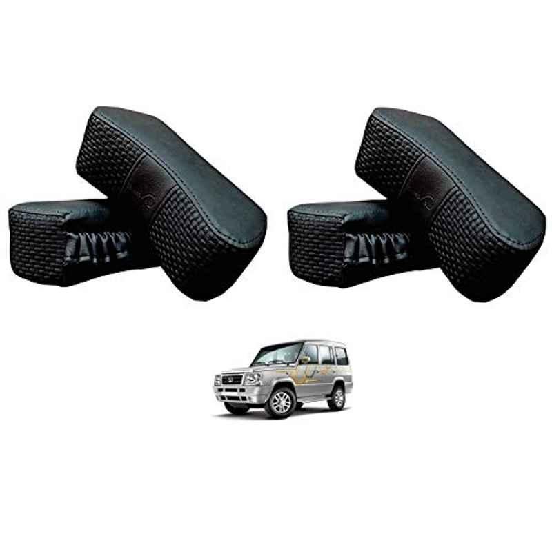 Kozdiko 4 Pcs CV Designer Black Leatherite Neck Rest Car Cushion Pillow Set for Tata Sumo