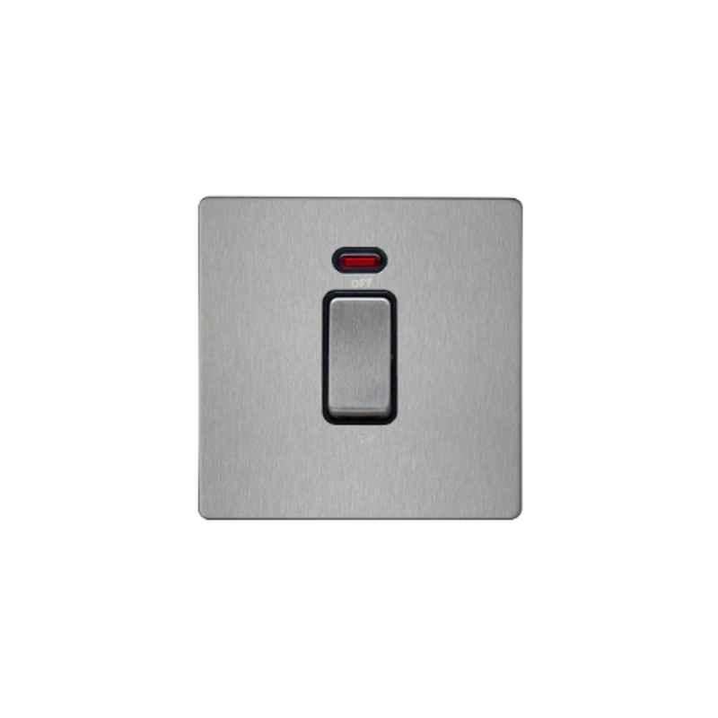 RR Vivan Metallic 20A Brushed Stainless Steel DP Switch with Neon & Black Insert, VN6624M-B-BSS