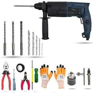 Hillgrove 750W Forward & Reverse Rotation Hammer Impact Drill Machine with 5 Pcs Hand Tool, 3 Pcs SDS Plus Bit, Drill Chuck, 5 Pcs HSS Drill Bit, SDS Plus Adapter & Gloves, HGCM874