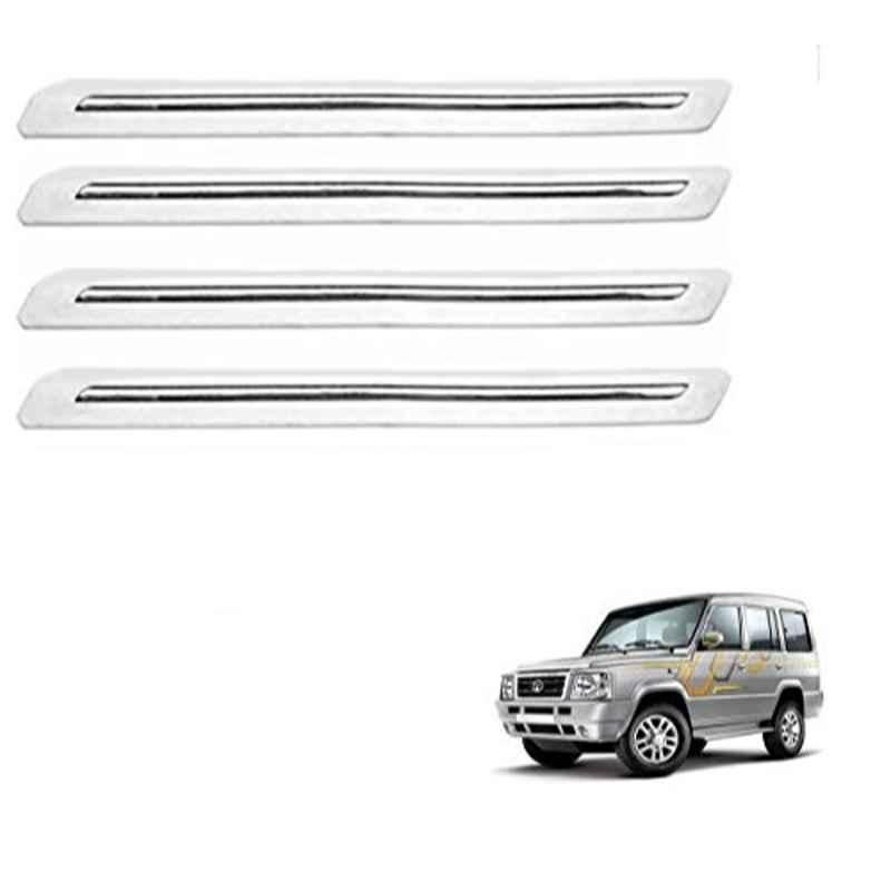 Kozdiko 4 Pcs PVC White Car Bumper Protector Set with Chrome Strip for Tata Sumo