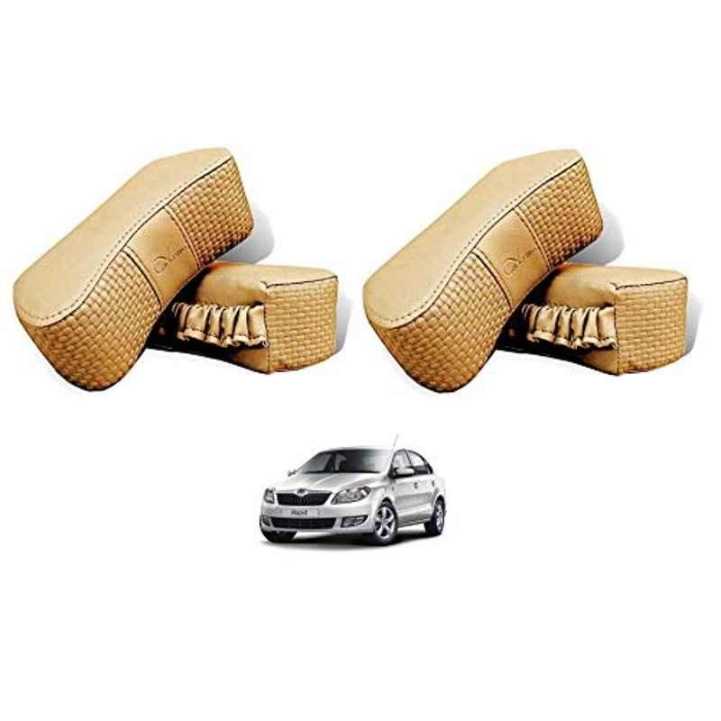 Kozdiko 4 Pcs CV Designer Beige Leatherite Neck Rest Car Cushion Pillow Set for Skoda Rapid