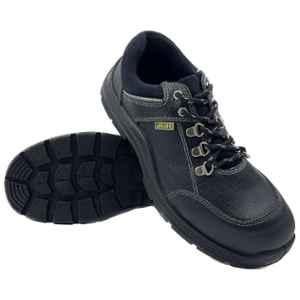 Jama Atlanta Leather Steel Toe Black Safety Shoes with PU Sole Double Density, JS 009, Size: 7