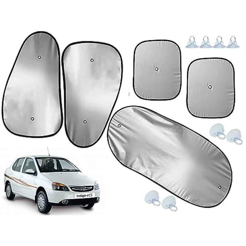 Auto Pearl 5 Pcs Polyester Black & Silver Window & Rear Sun Shade Set for Tata Indigo CS