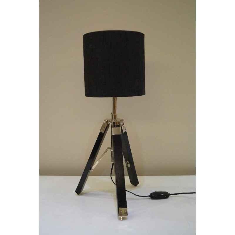 Tucasa Mango Wood Black Tripod Table Lamp with Polycotton Black Shade, P-51