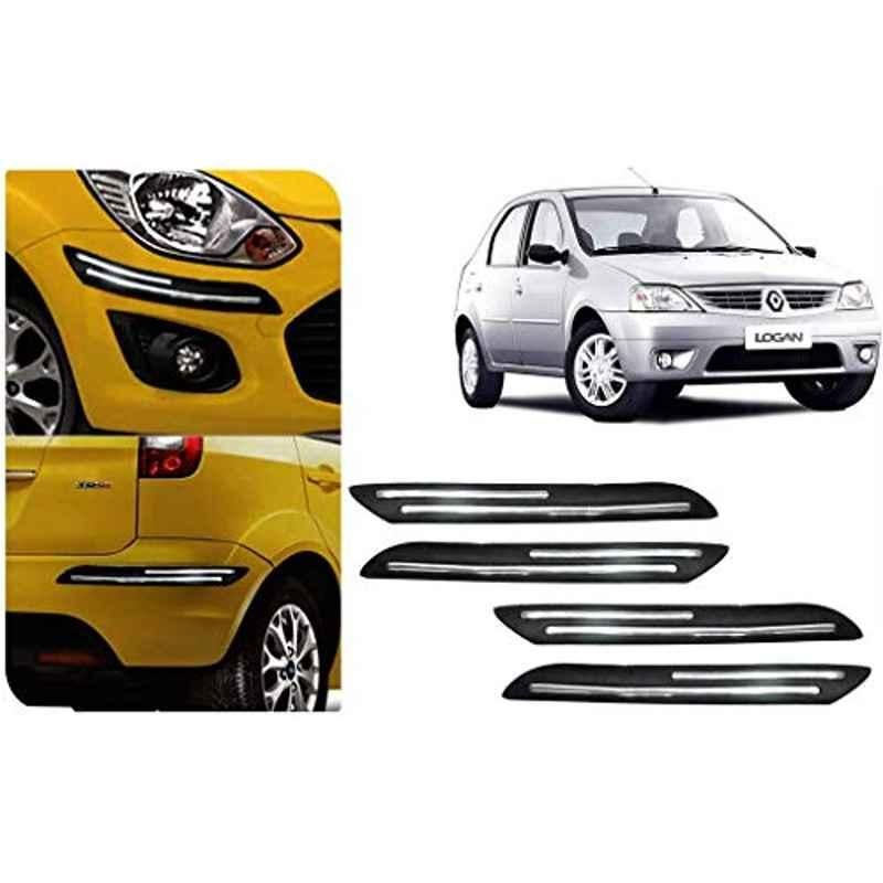 Auto Pearl 4 Pcs PVC & Rubber Black Double Chrome Linning Bumper Corner Moulding Set for Mahindra Logan
